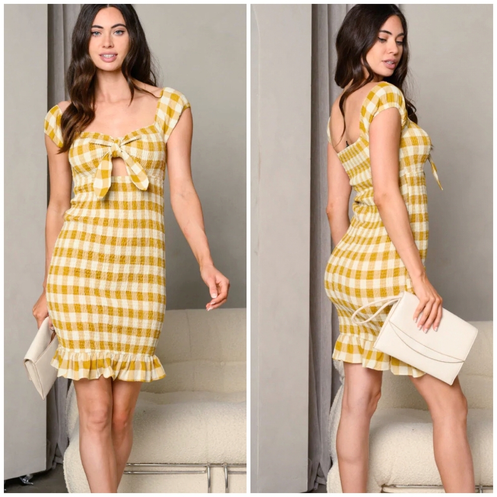 FEW LEFT❗️PAPERMOON Stitch Fix Vintage Chic Mustard Plaid Gingham Dress